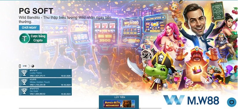 Giao diện sảnh quay hũ Slot Game 3D cực nét trên MW88 hỗ trợ thanh toán Crypto