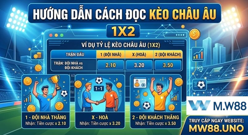 Hướng dẫn cách đọc kèo châu âu 1X2 chi tiết và cách tính tiền thắng cược qua Link M.W88.