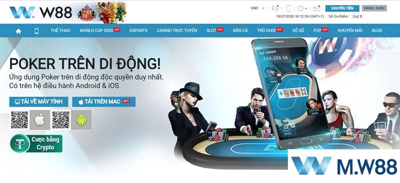Trải nghiệm ứng dụng Poker W88 trên điện thoại di động qua Link Vào W88mobile